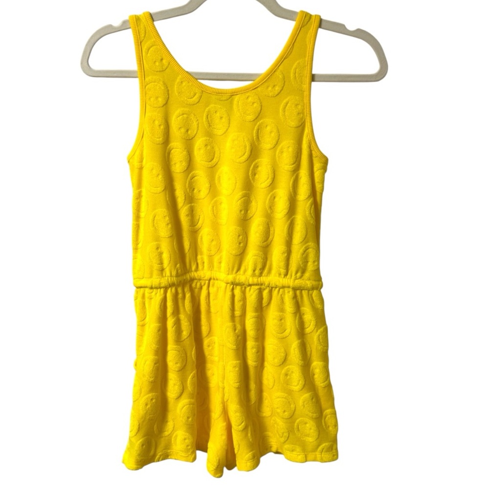 Old Navy Girls Happy Face Terry Cloth Cinched Waist Romper Size 10 12 Yellow - Picture 2 of 5